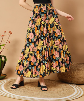 ZWERLON Floral Print Women A-line Yellow Skirt