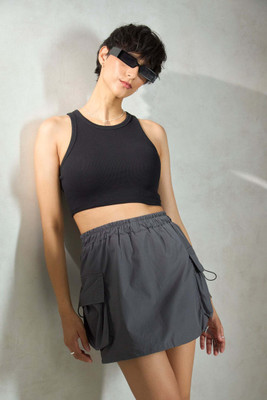 virgio Solid Women A-line Grey Skirt