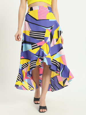 LookShine Abstract Women A-line Blue Skirt