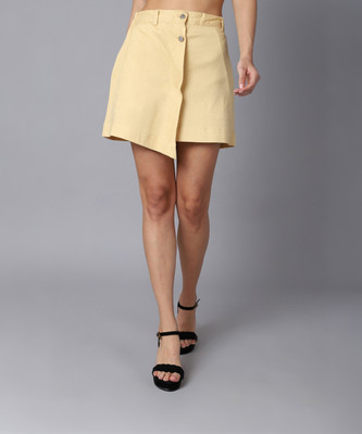 TAG-7 Solid Women Asymetric Beige Skirt