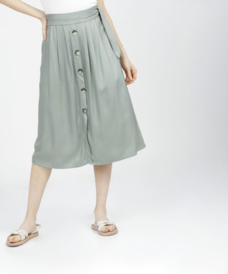 Tokyo Talkies Solid Women Flared Grey Skirt