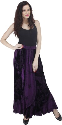 auglle Embroidered Women Flared Purple Skirt