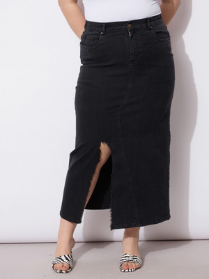SASSAFRAS Curve Solid Women Regular Black Skirt