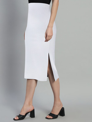 Doil Domec Solid Women Pencil White Skirt