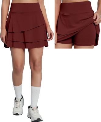 Mehrang Solid Women Skorts Maroon Skirt