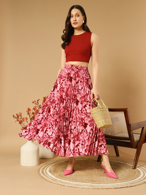OTABU Printed Women Pleated Red Skirt
