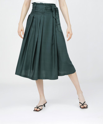 Tokyo Talkies Solid Women Flared Green Skirt