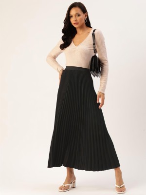 OTABU Solid Women Pleated Black Skirt