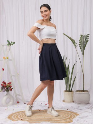 NEUDIS Solid Women Flared Blue Skirt