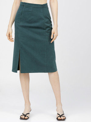 Tokyo Talkies Solid Women Straight Green Skirt