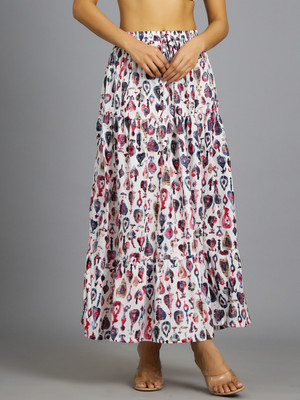 Ravaiyaa - Attitude Is Everything Printed Women Tiered White Skirt