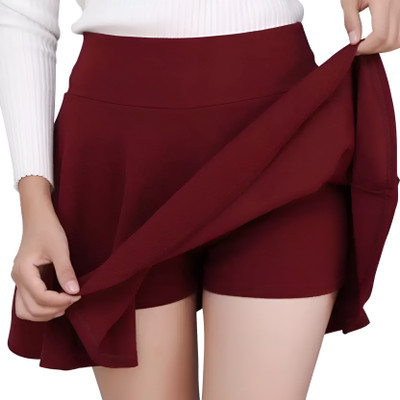 CABIVA Solid Women Flared Maroon Skirt