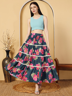 OTABU Printed Women Flared Grey Skirt