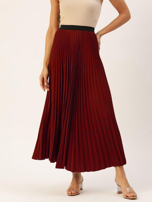 ZWERLON Solid Women Flared Maroon Skirt