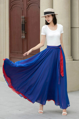3Buddy Fashion Solid Women Flared Blue, Red Skirt