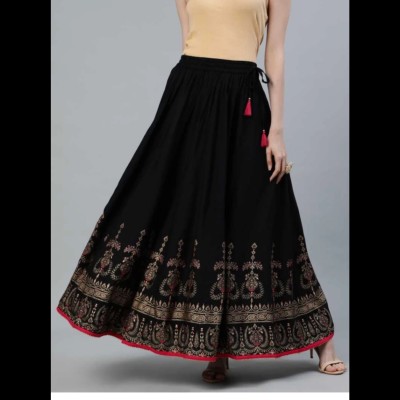 raj-rajeshwari collection Printed Women Straight Black Skirt