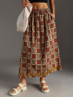 LIMEROAD Printed Women A-line Red, Beige Skirt