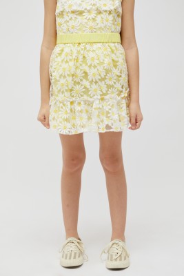 One Friday Embroidered Girls A-line Yellow Skirt