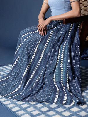 Taavi Printed Women Flared Blue Skirt