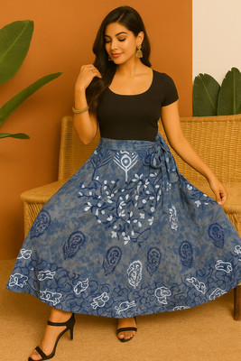 Matkewalaz Applique Women Wrap Around Grey Skirt