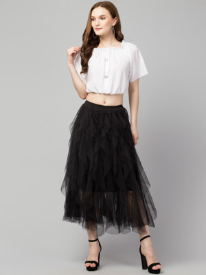Sukhharta Solid Women Flared Black Skirt