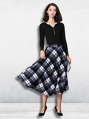 HouseOfCommon Checkered Women Flared Blue Skirt