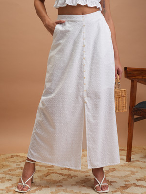 Vishudh Self Design Women A-line White Skirt
