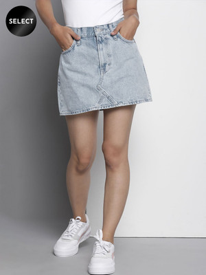 TOMMY HILFIGER Solid Women A-line Blue Skirt