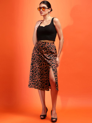 KOTTY Printed Women Regular Black Skirt