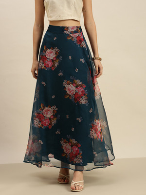De Moza Printed Women A-line Blue Skirt