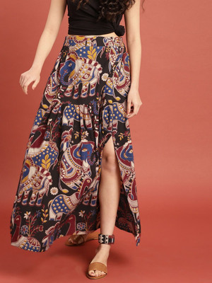 Taavi Animal Print Women A-line Black Skirt