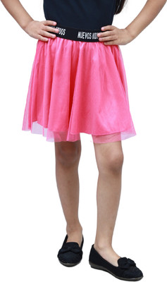 nuevoskiddos Self Design Girls Flared Pink Skirt