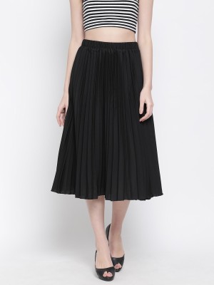 OXOLLOXO Solid Women Regular Black Skirt