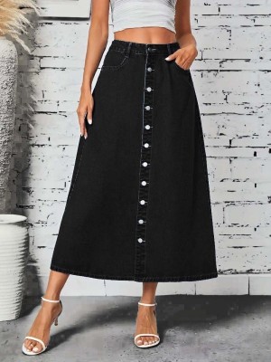 ts fashion Solid Women A-line Black Skirt