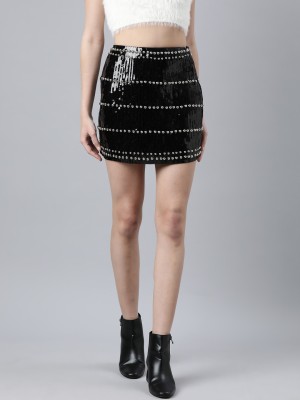 Showoff Embellished Women A-line Black Skirt