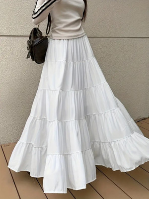 KAISH Solid Women Regular White Skirt