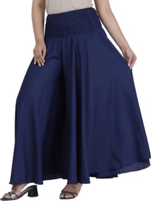 SmallTry Solid Women Flared Blue Skirt