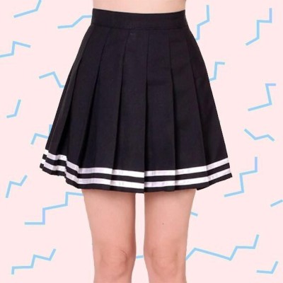 Swara Craft Striped Women Pleated Black Skirt