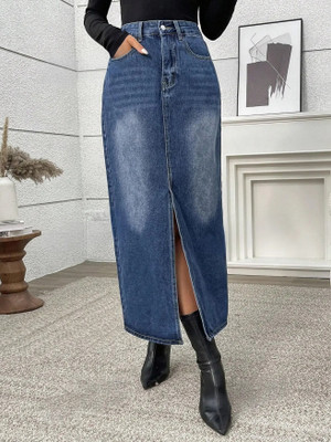 dolsia Solid Women Pencil Dark Blue Skirt