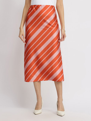 Fable Street Striped Women A-line Orange Skirt