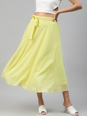 SASSAFRAS Embroidered Women Regular Yellow Skirt