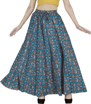 Sttoffa S Printed, Floral Print Women Broomstick Blue Skirt