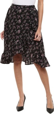 V-MART Floral Print Women Flared Black Skirt