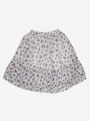 KiddoPanti Floral Print Girls Flared White Skirt