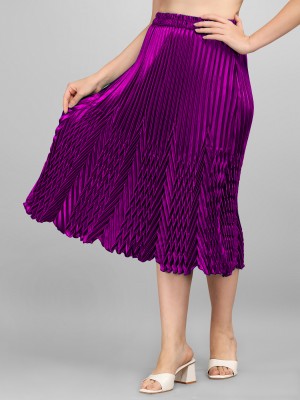 ZWERLON Self Design Women Pleated Purple Skirt