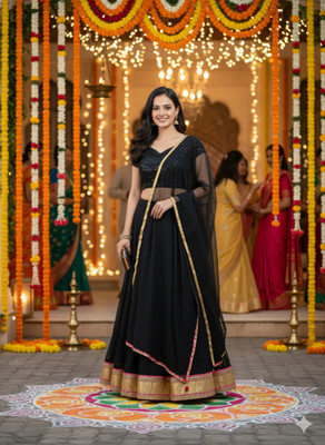 auraori Embellished, Solid Women Gathered Black Skirt
