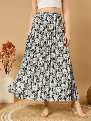ZWERLON Floral Print Women Flared Black Skirt