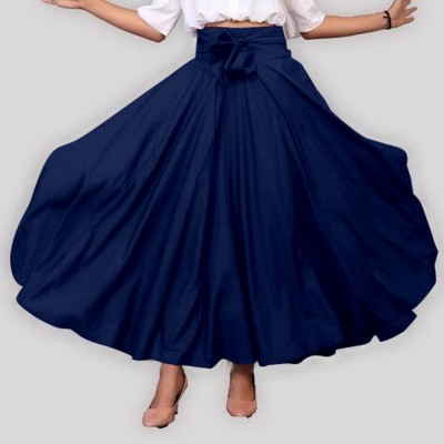 RIDDHIFASHION Solid Women Flared Dark Blue Skirt