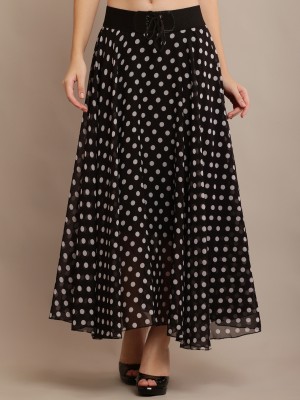 Raabta Fashion Polka Print Women Flared Black Skirt