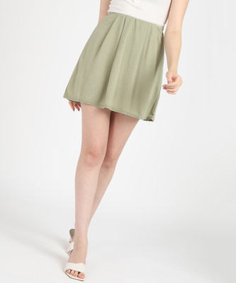 I Saw It First Self Design Women Regular Green Skirt